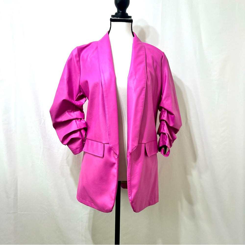 Lenti6 pink faux leather blazer boutique brand  size L w331